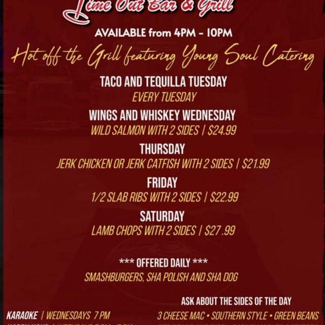 TimeOut Bar & Grill Menu Featuring Chef Monte
