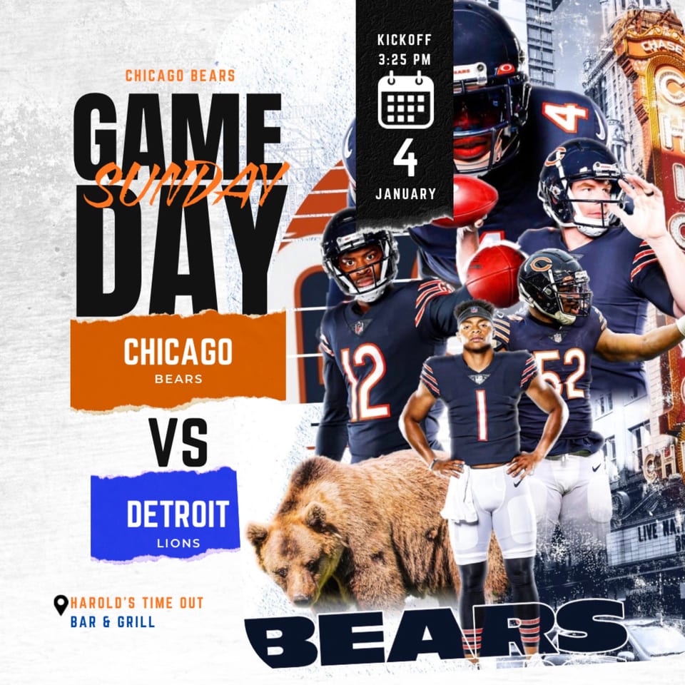 Harold's 25 advertisement for a Chicago Bears vs. Detroit Lions game day event.
